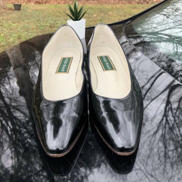 Cole Haan Made Spain Black Patented Leather Slip On Heels Pumps WOMENS Size 9 AA - Picture 4 of 11